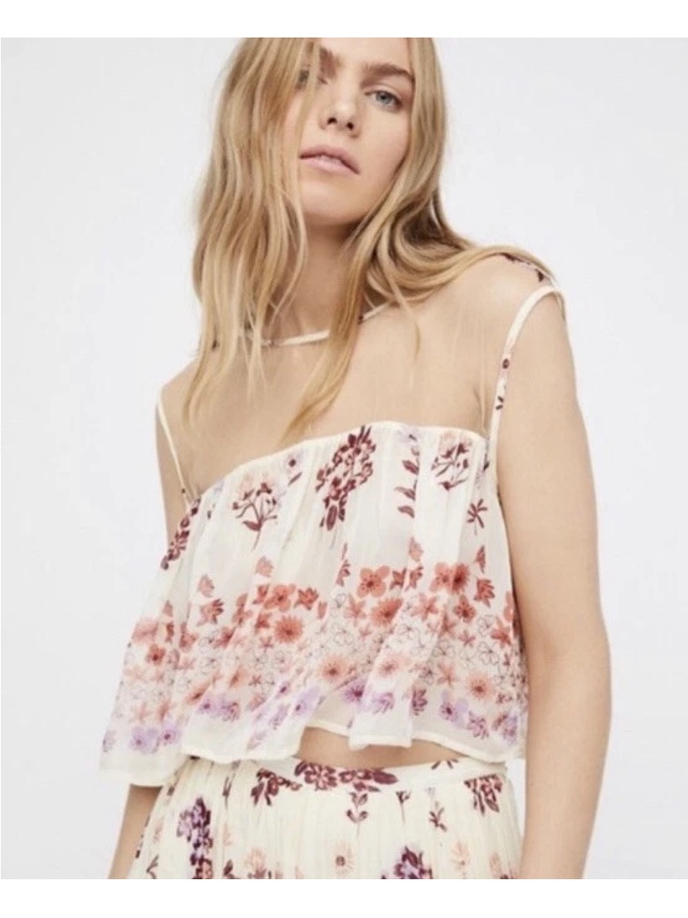 Free People Cream Floral Wide-Leg Palazzo Pants - Picture 4 of 7